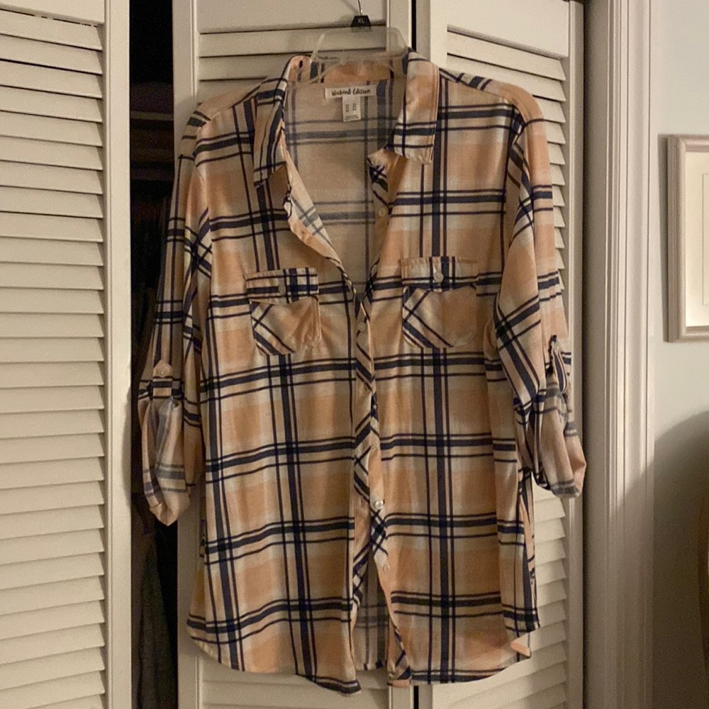 Plaid pink & blue XL womens button up